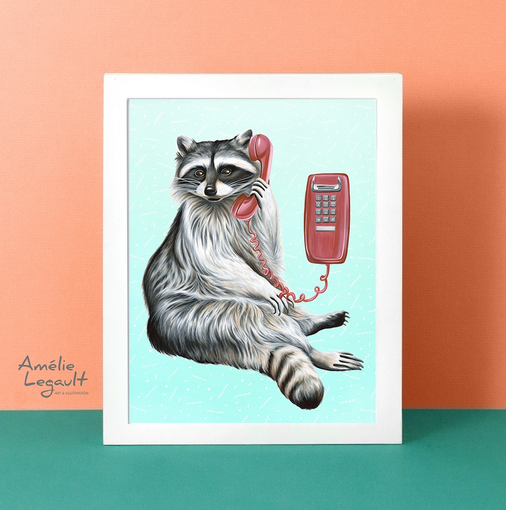 Amélie Legault - Raccoon on the Phone Art Print