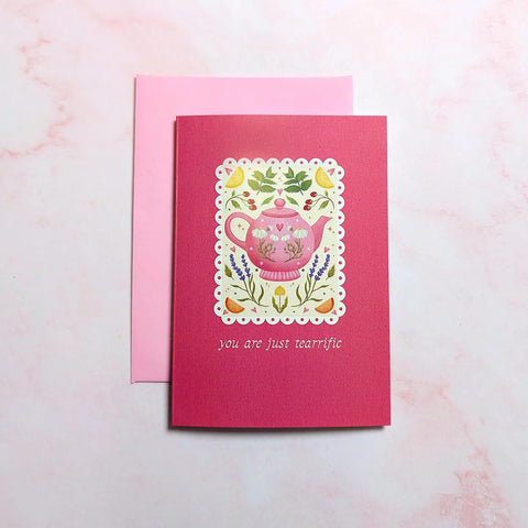  You're Just Teariffic | Teapot Mini Greeting Card Cheeky Peach Designs Cards art-noise.myshopify.com youre-just-teariffic-teapot-mini-greeting-card
