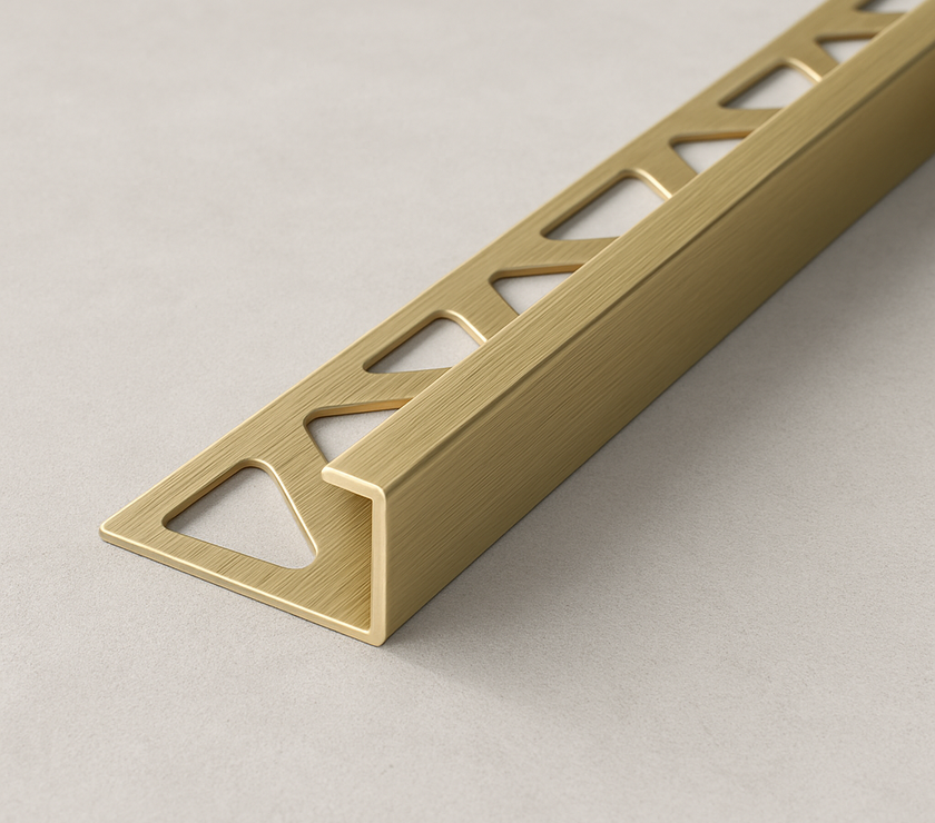 1½″ Tile Edge Trim – 8‑ft L‑Shape, Brushed Nickel/Black/Gold