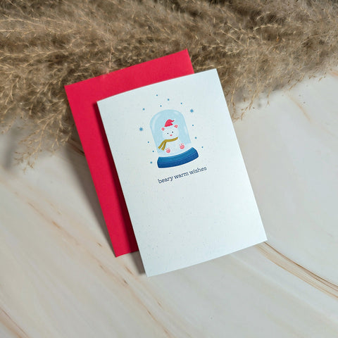 Beary Warm Wishes Snow Globe Mini Holiday Card