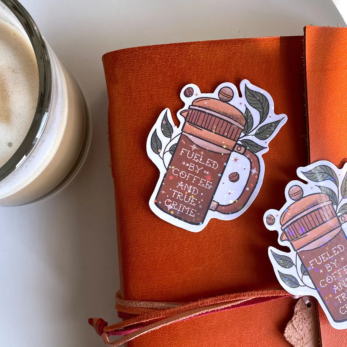  Coffee and True Crime Sticker Cheeky Peach Designs Sticker art-noise.myshopify.com coffee-and-true-crime-sticker