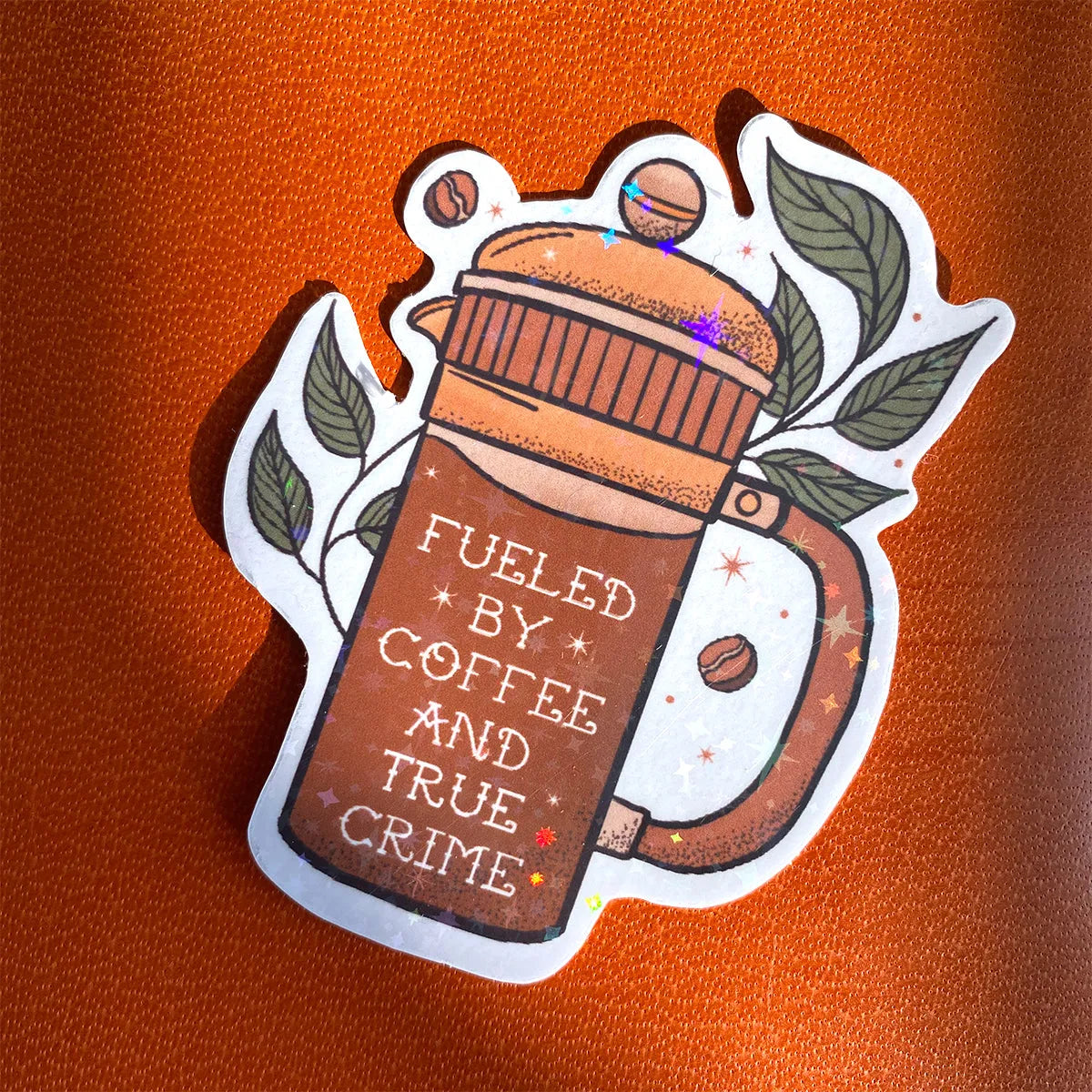  Coffee and True Crime Sticker Cheeky Peach Designs Sticker art-noise.myshopify.com coffee-and-true-crime-sticker