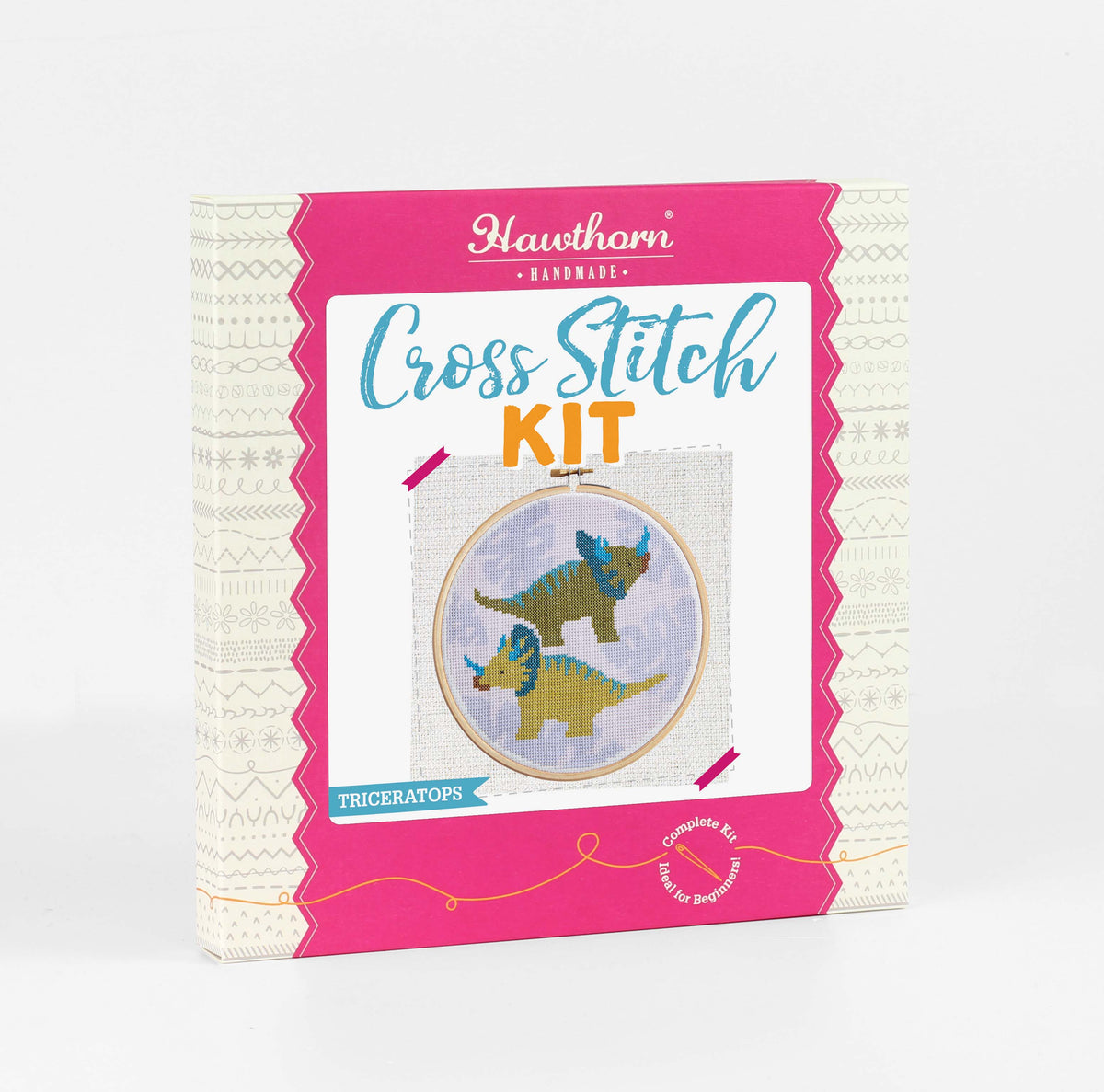 Triceratops Cross Stitch Kit | Dinosaur Craft Kit