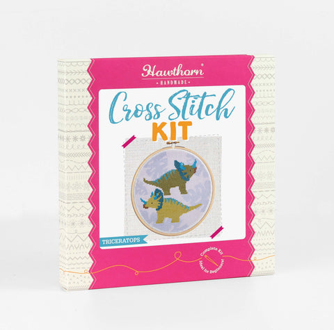 Triceratops Cross Stitch Kit | Dinosaur Craft Kit