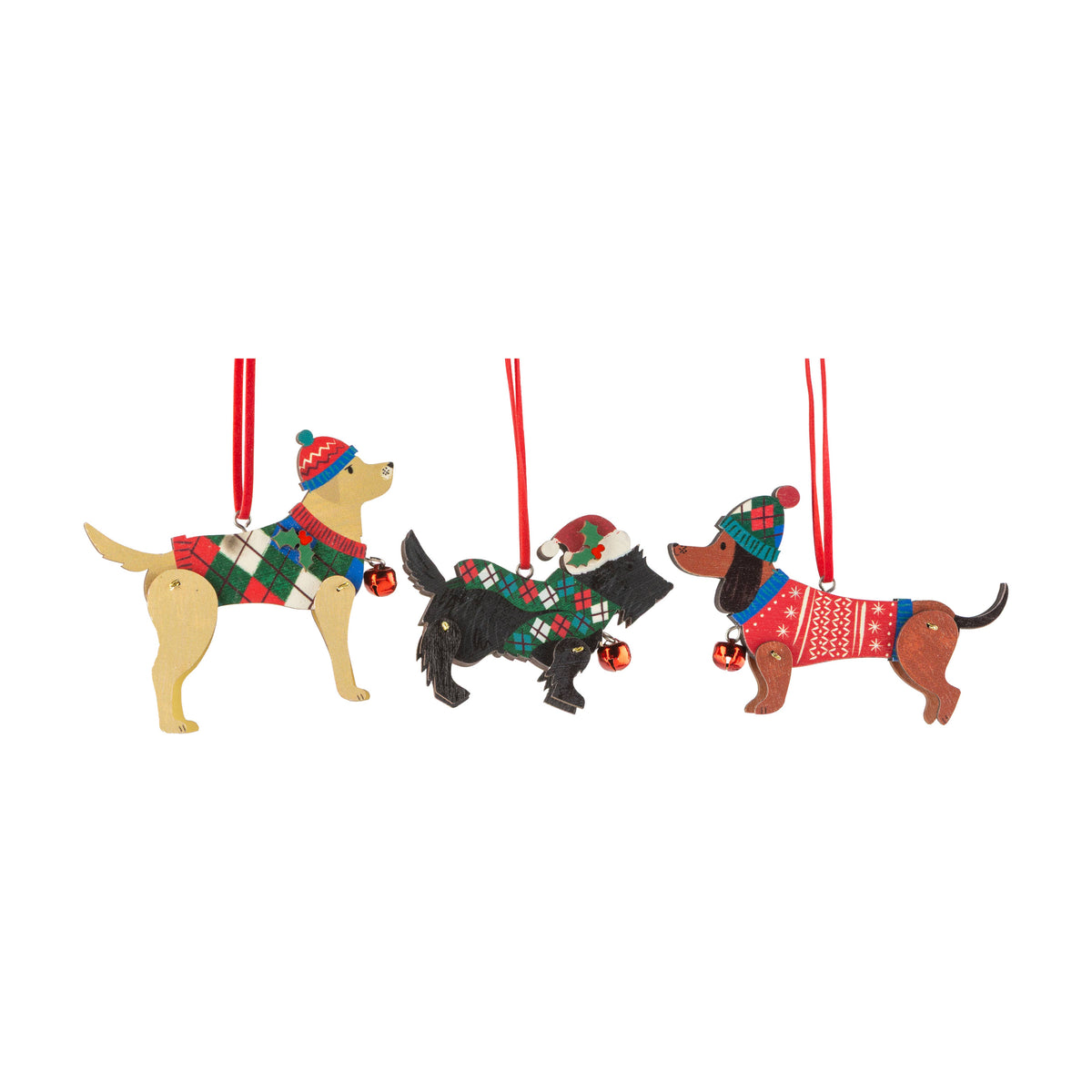 Assorted Individual Wooden Dog Ornaments, 2-sided, 3 in
