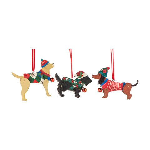 Assorted Individual Wooden Dog Ornaments, 2-sided, 3 in