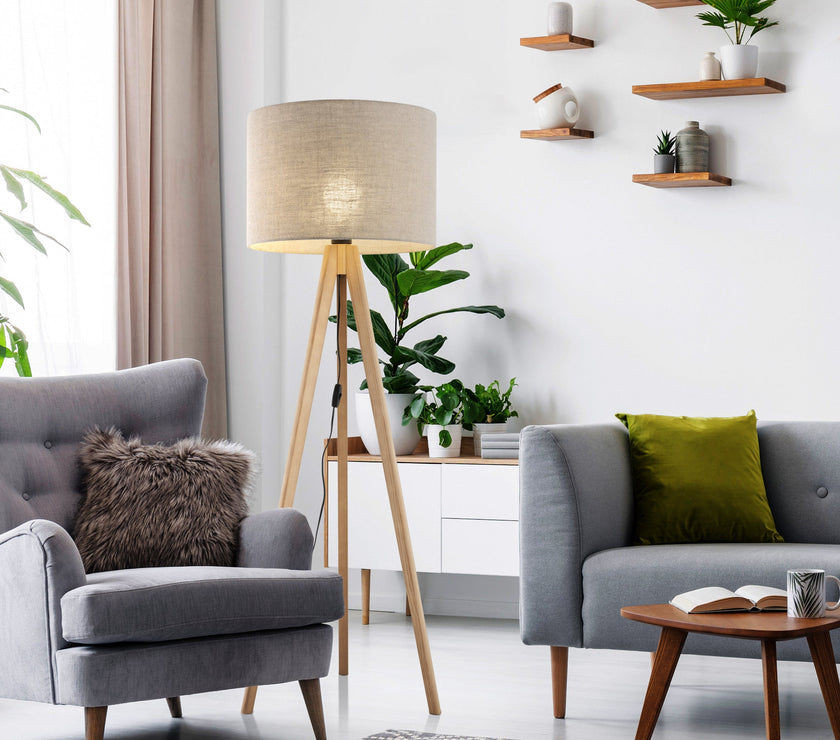 GRAND Pine Linen Mid-Century Modern Floor Lamp