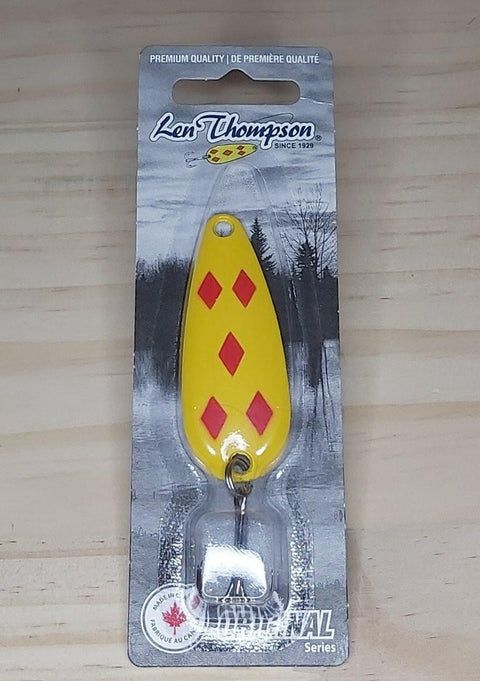 🍁 Len Thompson Yellow & Red Five of Diamond Spoons Stony Tackle Shack Fishing Hooks art-noise.myshopify.com len-thompson-yellow-red-five-of-diamond-spoons-1