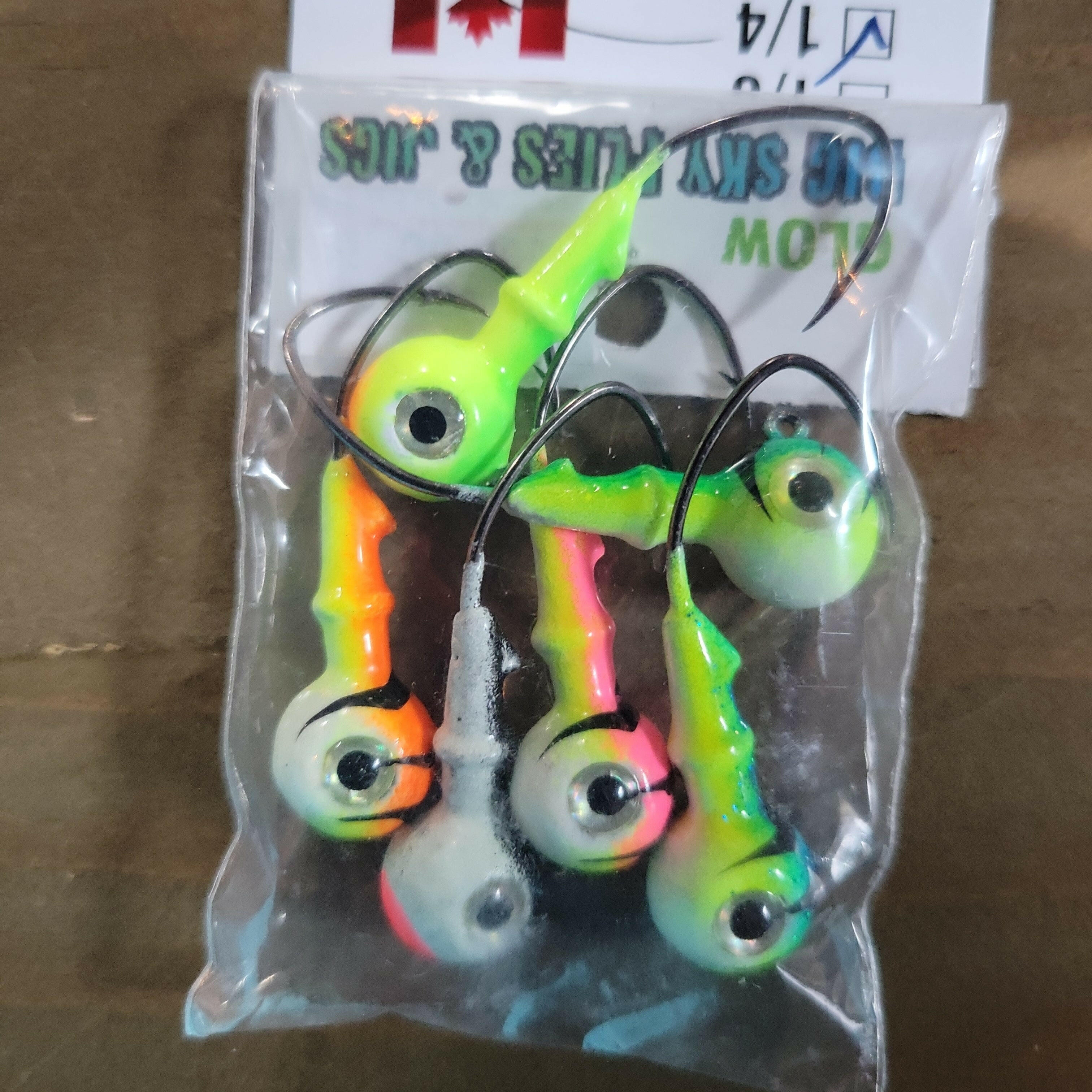 🍁Big Sky Mean Machine 1/4oz Glow Jig Heads 4/pack Stony Tackle Shack Fishing Hooks art-noise.myshopify.com big-sky-mean-machine-1-4oz-glow-jig-heads-4-pack-2