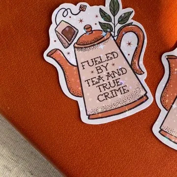  Tea and True Crime Sticker Cheeky Peach Designs Sticker art-noise.myshopify.com tea-and-true-crime-sticker