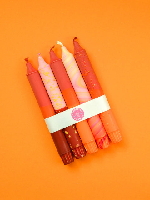 Taper candles- 5 pack/ Taper Candles Autumn Orange Mix