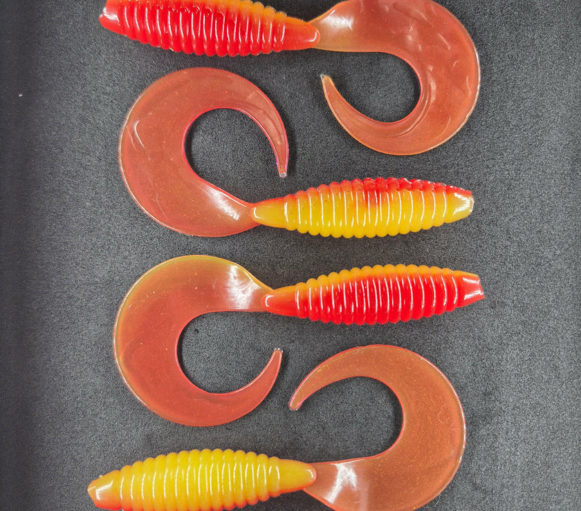 🍁Grampy's Tackle Red/Yellow Soft Plastic Grubs.