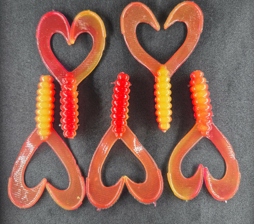 🍁Grampy's Tackle Red/Yellow Soft Plastic Grubs.
