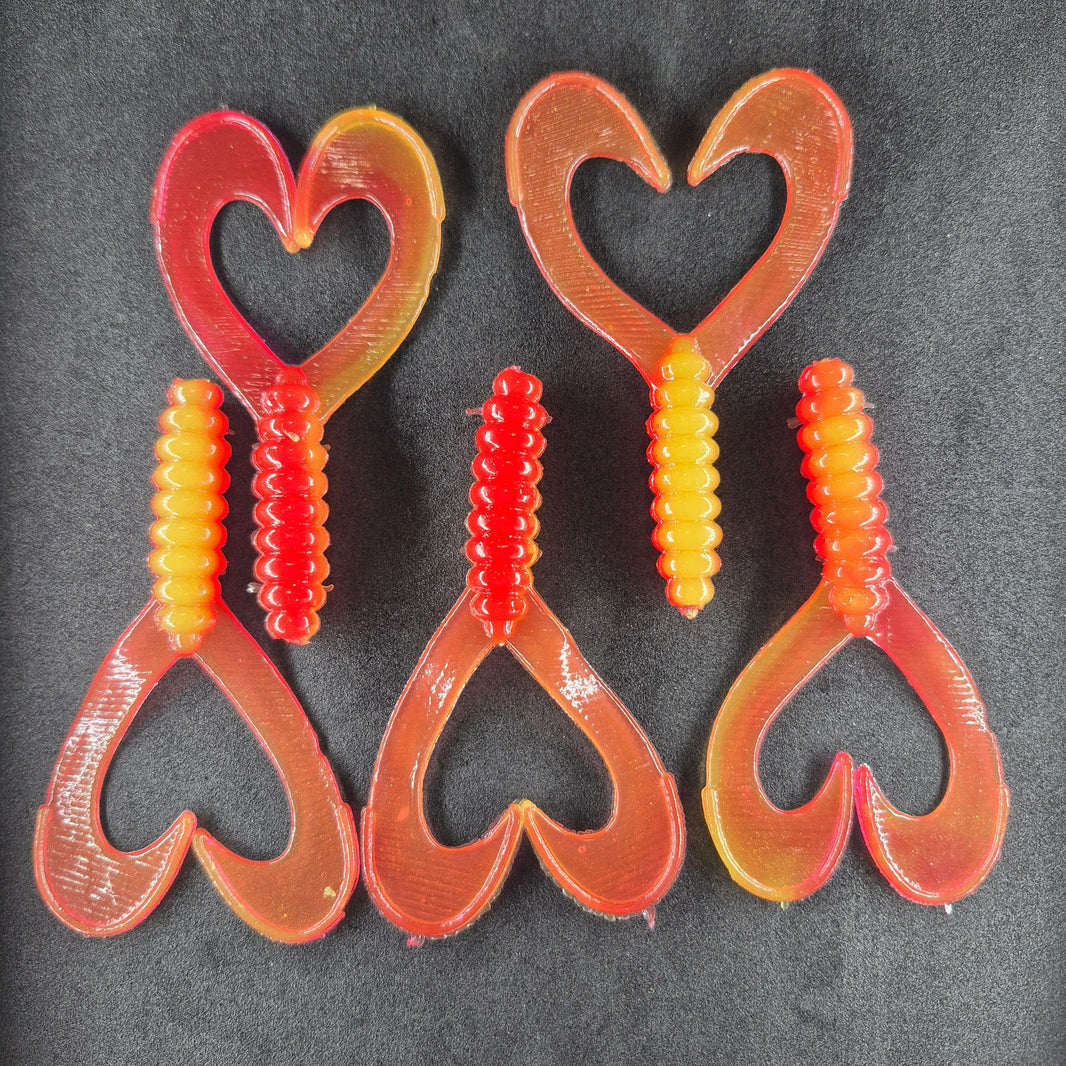 🍁Grampy's Tackle Red/Yellow Soft Plastic Grubs.