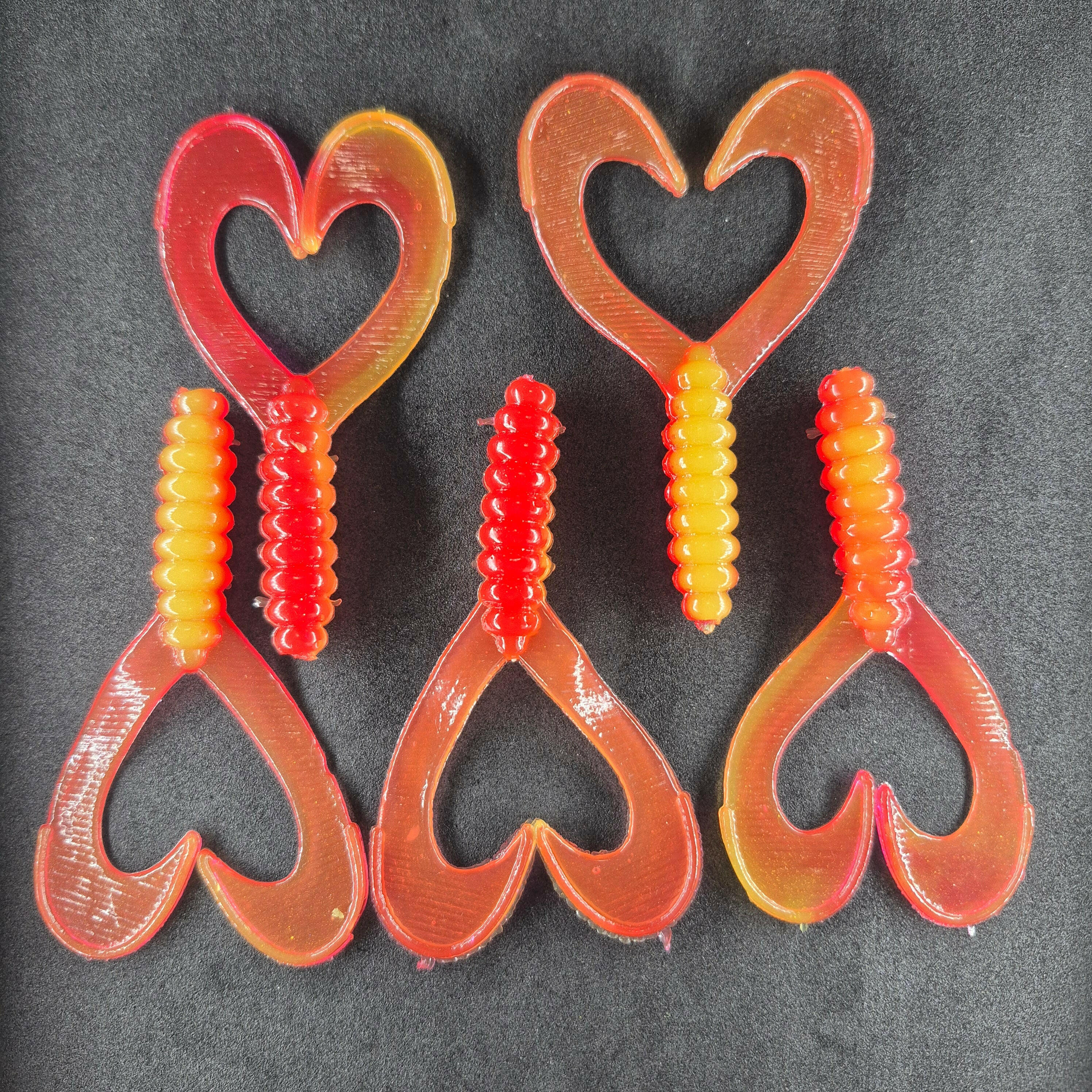 🍁Grampy's Tackle Red/Yellow Soft Plastic Grubs.