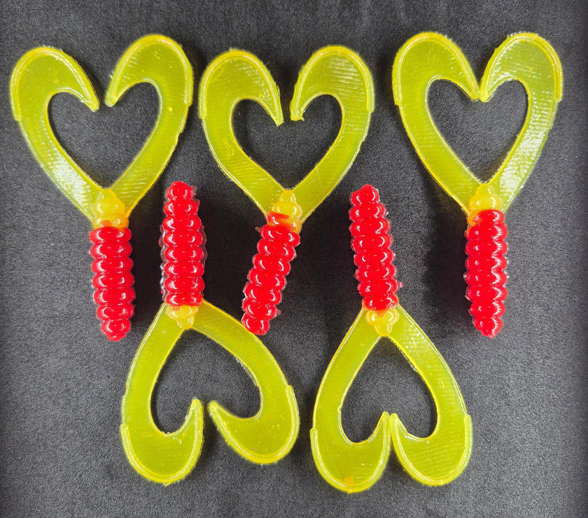 🍁Grampy's Tackle Red/Yellow Soft Plastic Grubs.