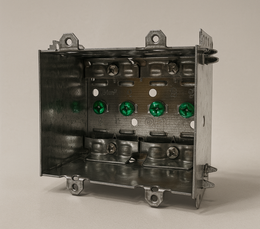 2‑Gang Steel Device Box 3 × 3¾ × 2½ – Galvanized, ETL Listed