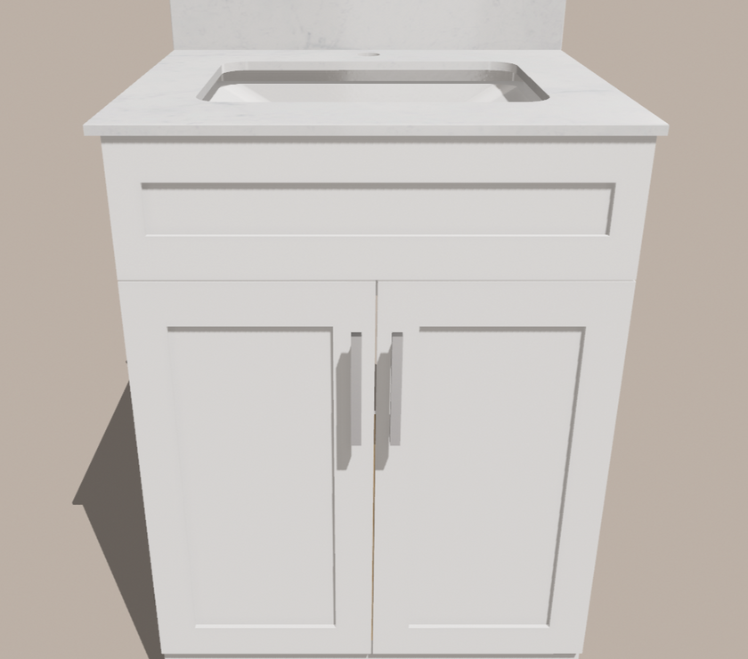 24-Inch Shaker Bathroom Vanity — White or Gray | Plywood Cabinet, Solid-Wood Doors, Soft-Close 3-Way Clip-On Hinges