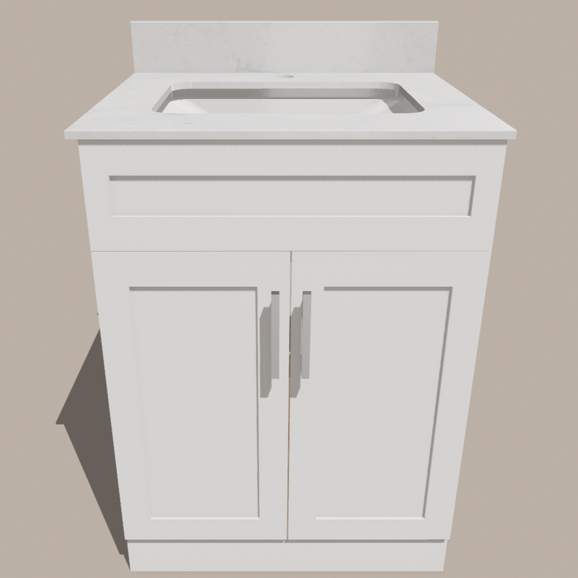 24-Inch Shaker Bathroom Vanity — White or Gray | Plywood Cabinet, Solid-Wood Doors, Soft-Close 3-Way Clip-On Hinges