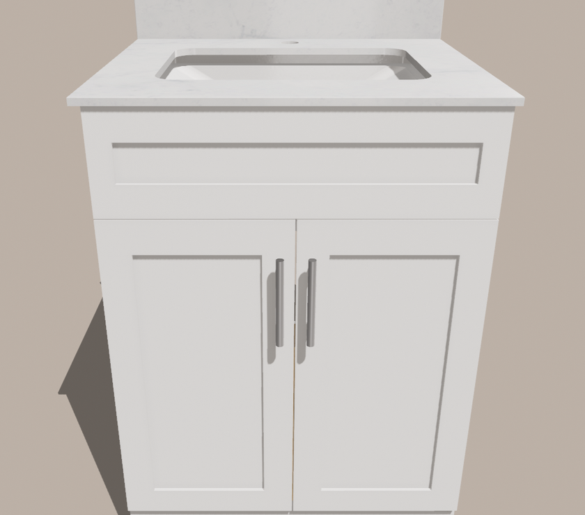 24-Inch Shaker Bathroom Vanity — White or Gray | Plywood Cabinet, Solid-Wood Doors, Soft-Close 3-Way Clip-On Hinges