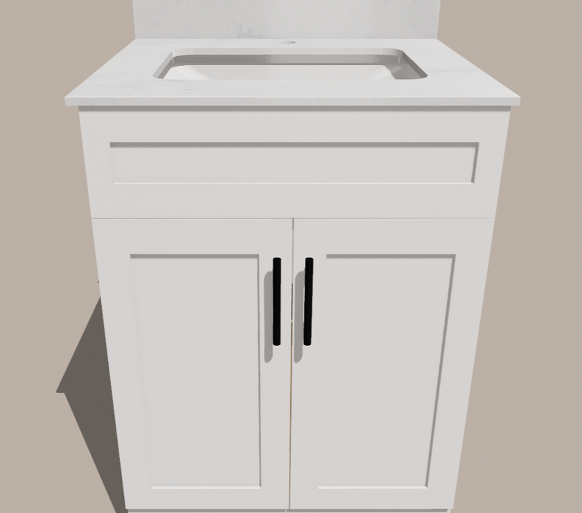 24-Inch Shaker Bathroom Vanity — White or Gray | Plywood Cabinet, Solid-Wood Doors, Soft-Close 3-Way Clip-On Hinges