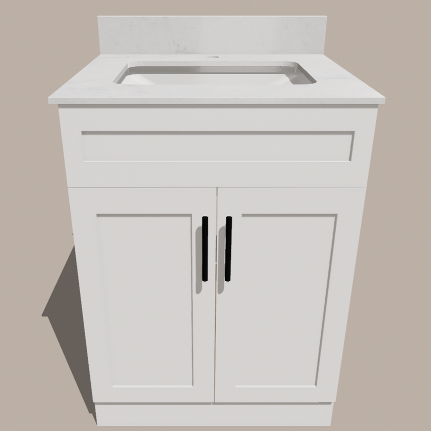 24-Inch Shaker Bathroom Vanity — White or Gray | Plywood Cabinet, Solid-Wood Doors, Soft-Close 3-Way Clip-On Hinges