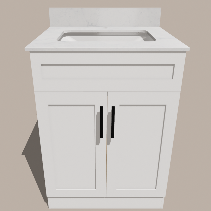 24-Inch Shaker Bathroom Vanity — White or Gray | Plywood Cabinet, Solid-Wood Doors, Soft-Close 3-Way Clip-On Hinges