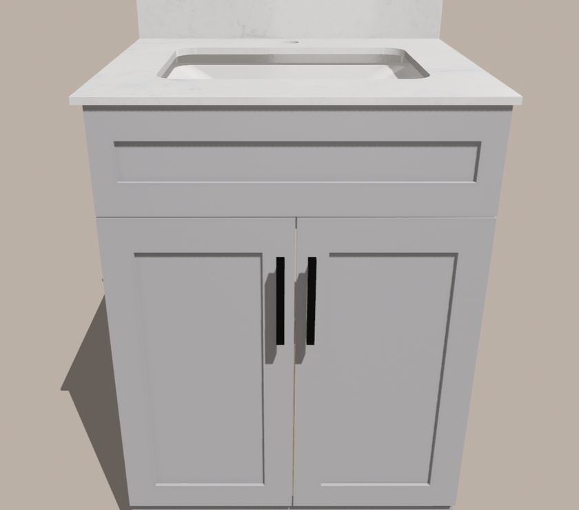 24-Inch Shaker Bathroom Vanity — White or Gray | Plywood Cabinet, Solid-Wood Doors, Soft-Close 3-Way Clip-On Hinges
