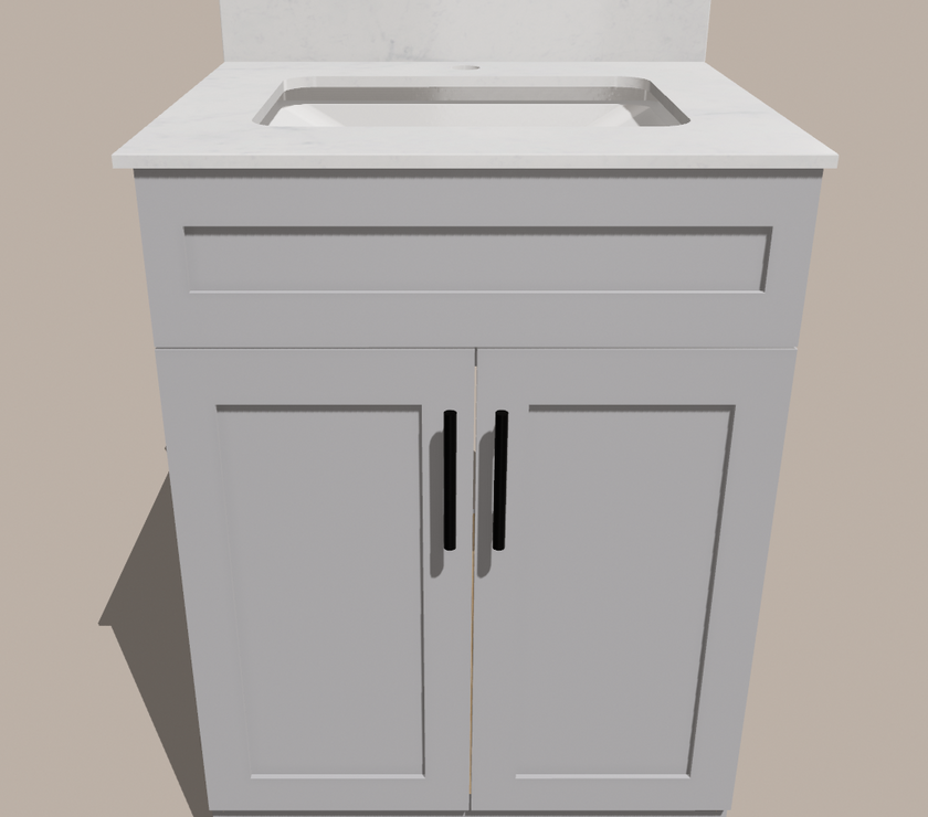 24-Inch Shaker Bathroom Vanity — White or Gray | Plywood Cabinet, Solid-Wood Doors, Soft-Close 3-Way Clip-On Hinges