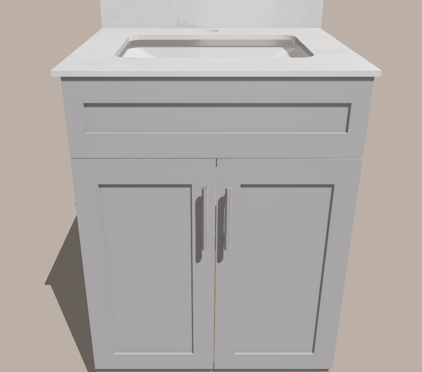 24-Inch Shaker Bathroom Vanity — White or Gray | Plywood Cabinet, Solid-Wood Doors, Soft-Close 3-Way Clip-On Hinges