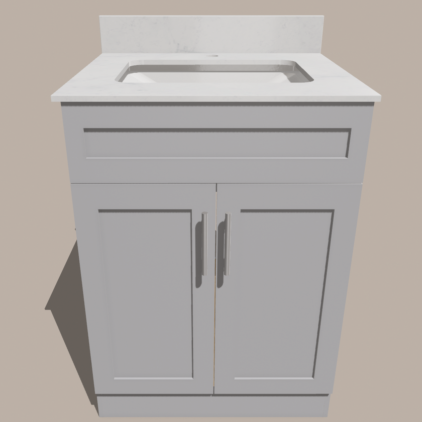 24-Inch Shaker Bathroom Vanity — White or Gray | Plywood Cabinet, Solid-Wood Doors, Soft-Close 3-Way Clip-On Hinges