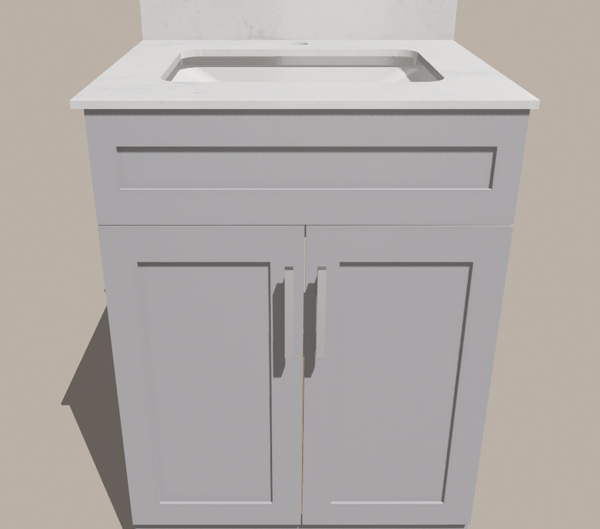 24-Inch Shaker Bathroom Vanity — White or Gray | Plywood Cabinet, Solid-Wood Doors, Soft-Close 3-Way Clip-On Hinges