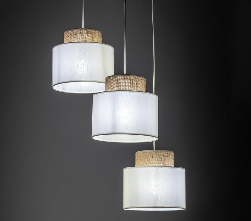 DUO White Jute Natural Pendant Light 3
