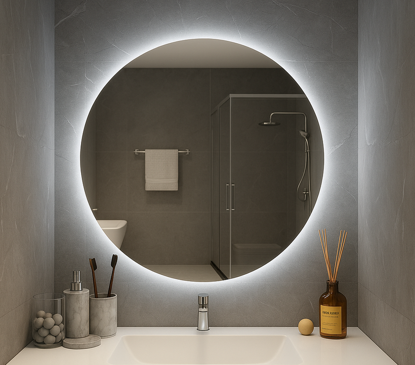 HaloLux Round LED Vanity Mirror – Backlit, Anti-Fog | 24–32"
