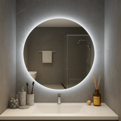 HaloLux Round LED Vanity Mirror – Backlit, Anti-Fog | 24–32"