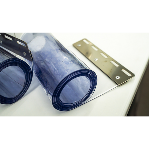 Byson PVC Strip Curtains, Smooth Standard 2mm x 8in Clear with Blue tint - Custom Kit