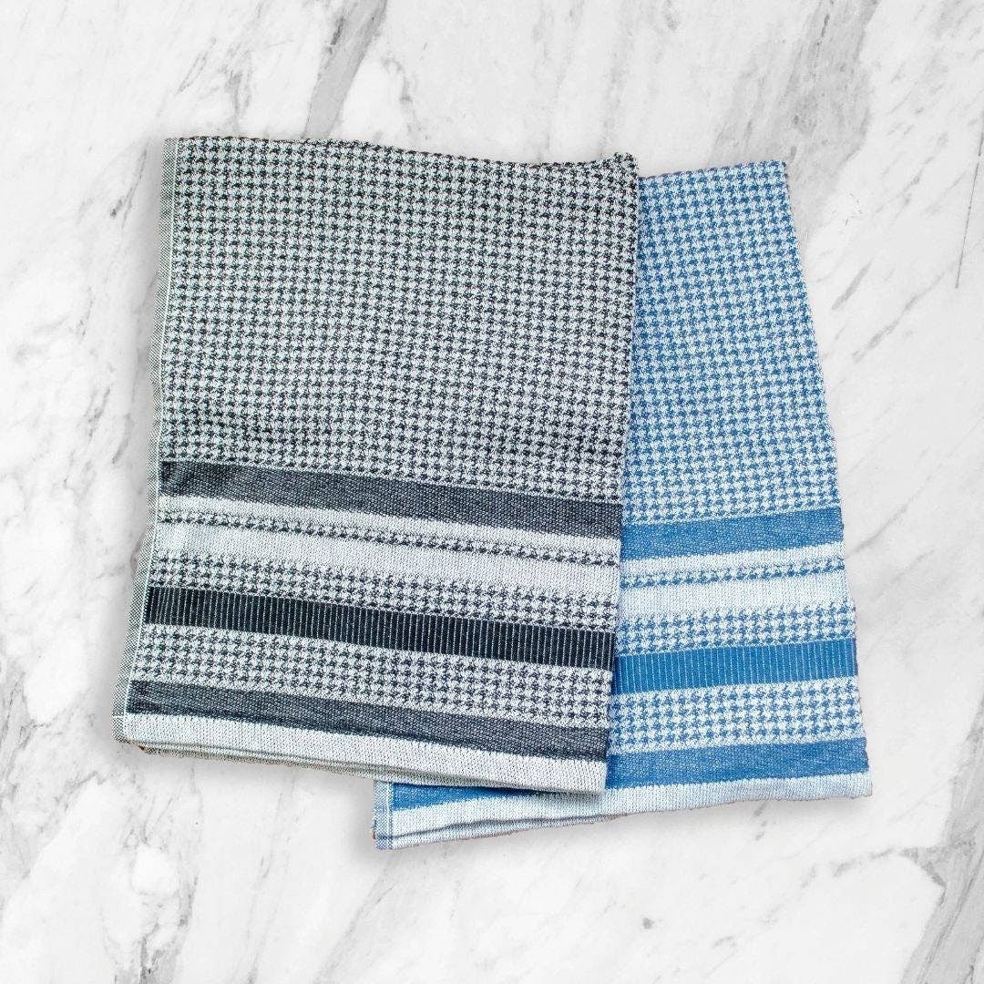 Houndstooth Flat Terry Jacquard Tea Towels-Set/ 2