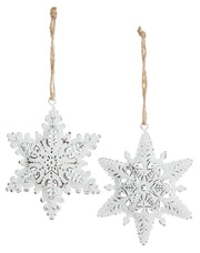 Assorted antique white finish metal snowflake ornament