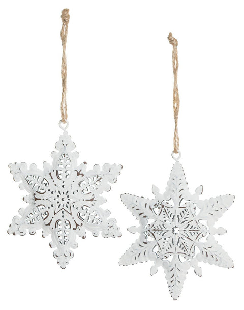 Assorted antique white finish metal snowflake ornament