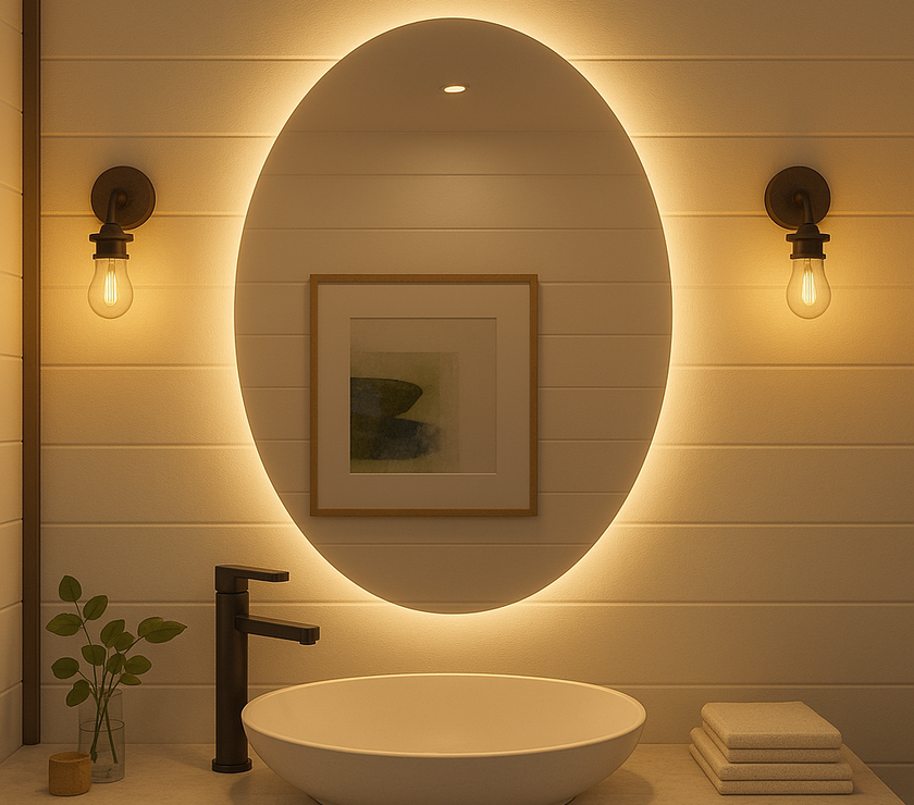 Noir Éclipse Oval Backlit LED Vanity Mirror – Anti-Fog | 24–30"