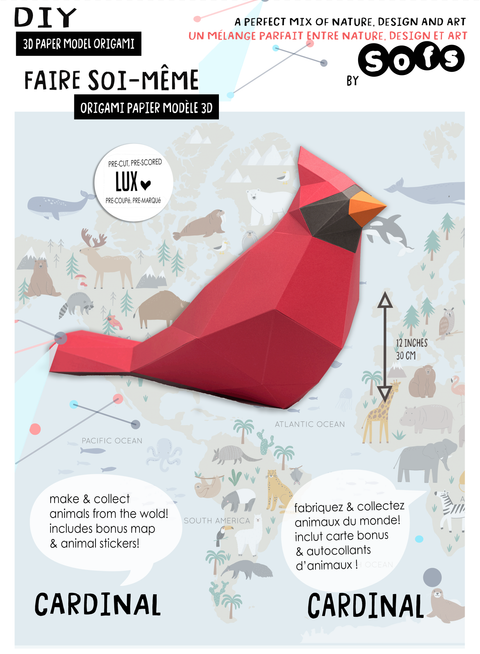 DIY Cardinal 3D Origami paper model Kit