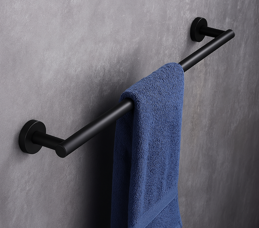 3-Piece Matte Black Round Bathroom Hardware Set – Bar + Hook + TP