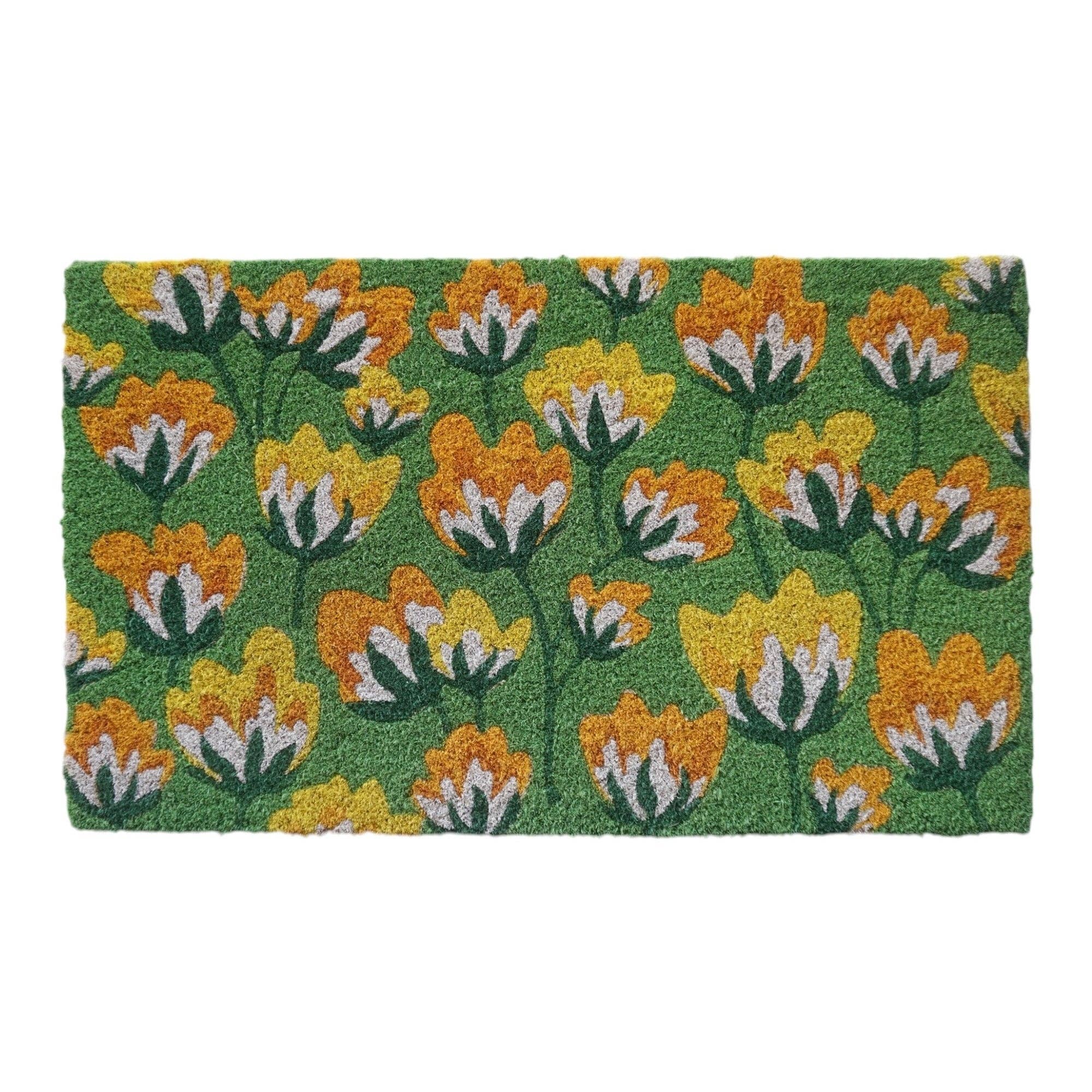 Floral Pattern Coir Doormat, Green
