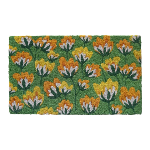 Floral Pattern Coir Doormat, Green