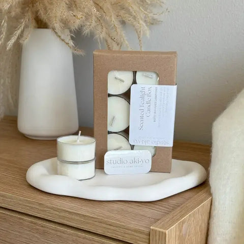  Sea Salt + Sage Tealight Soy Candle Box | Mindful Home Gifts Studio Akiyo  art-noise.myshopify.com sea-salt-sage-tealight-soy-candle-box-mindful-home-gifts
