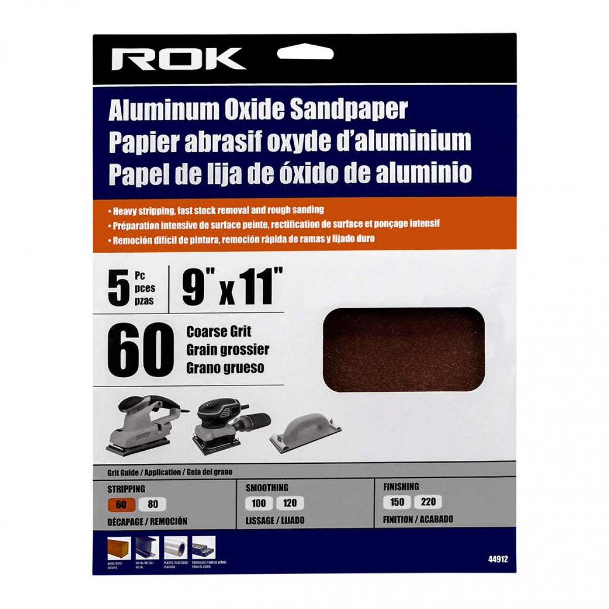 ROK - 5 PC ALUMINUM OXIDE SANDPAPER 60 GRIT