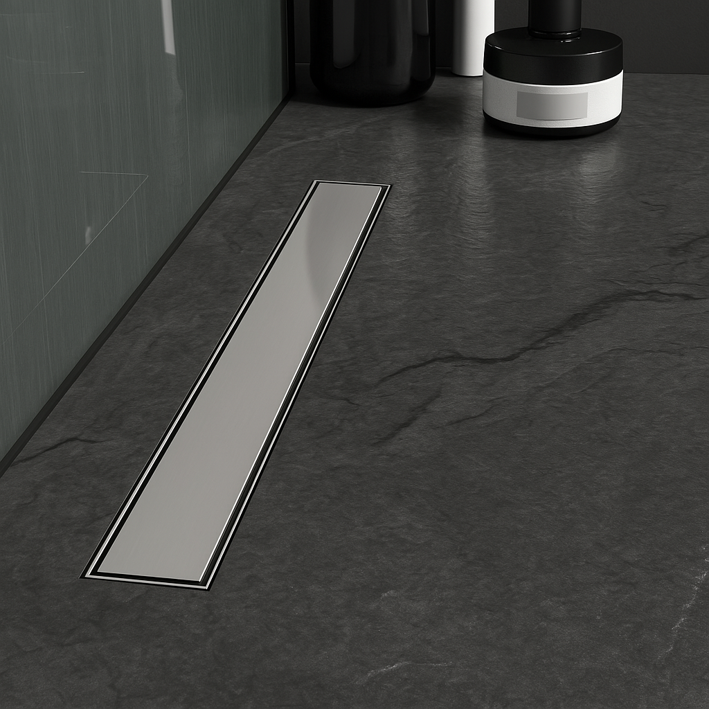 Architect Linear Shower Drain – 24" Linear Shower Drain with Leveling Feet, ABS Base Flange & LESSO Flush Bushing – Tile Insert & Grate Cover(UPC Certified)