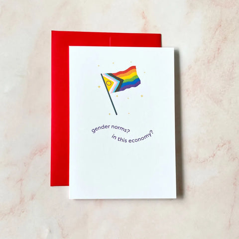  Gender Norms? In this Economy? | Pride Mini Greeting Card Cheeky Peach Designs Cards art-noise.myshopify.com gender-norms-in-this-economy-pride-mini-greeting-card