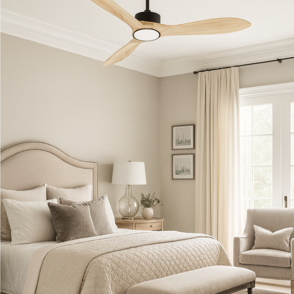 BysonX Propelaire 52-Inch Solid Wood Ceiling Fan with LED Light & Remote – Aviation-Inspired, cETLus Certified