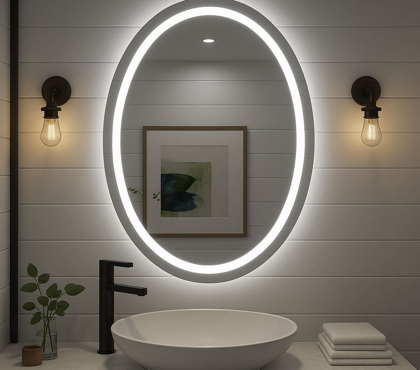 Noir Éclipse Oval LED Vanity Mirror – Dual-Lit, Anti-Fog | 24–30"